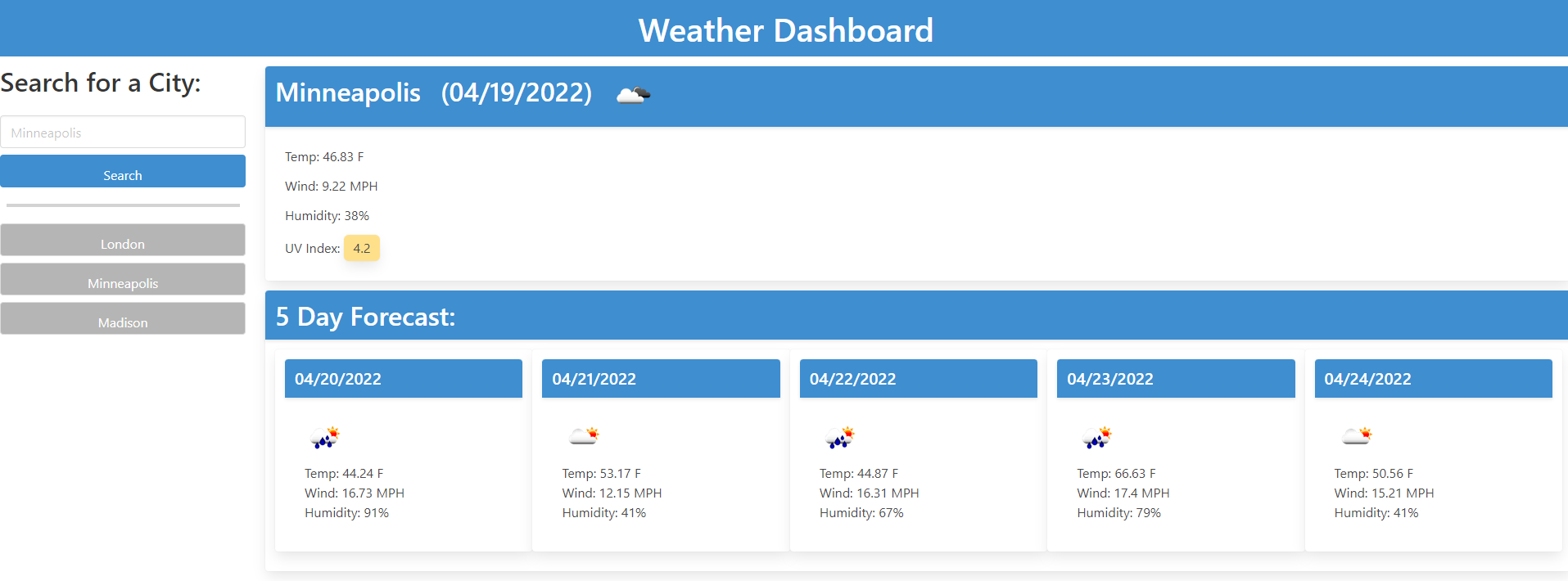 weather dashboard